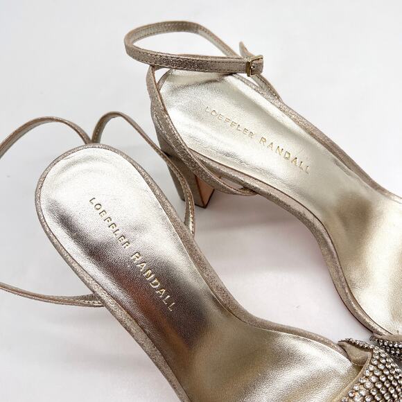 LOEFFLER RANDAL Shay Rhinestone Ankle Strap Sandal Women 9.5 Gold Silver Leather - Picture 6 of 11